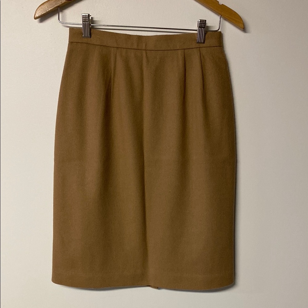 WORTHINGTON Vintage 100% Wool Tan Pleated Pencil Skirt Knee-Length